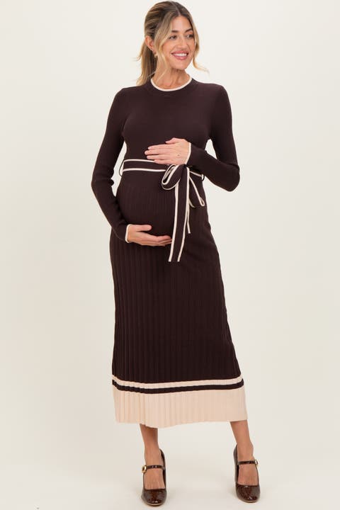 Ribbed Midi Sweater Dress With Belt