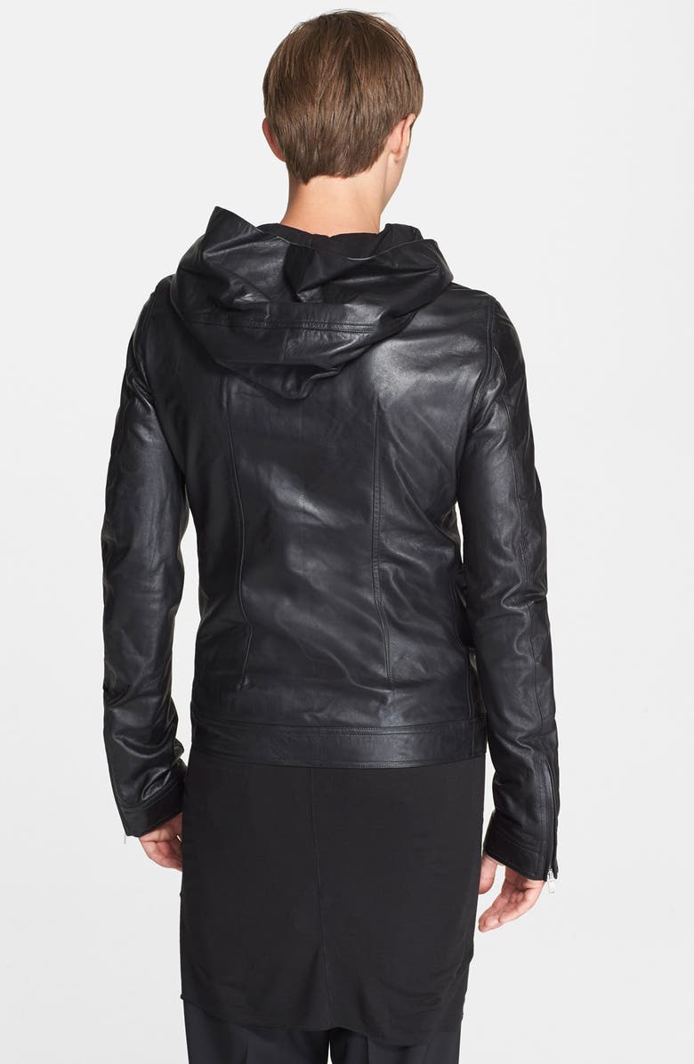 Rick Owens Leather Hooded Jacket, Alternate, color, 