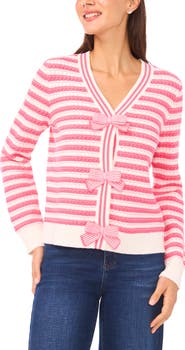 CeCe Dotted Delights Woven Front Sweater