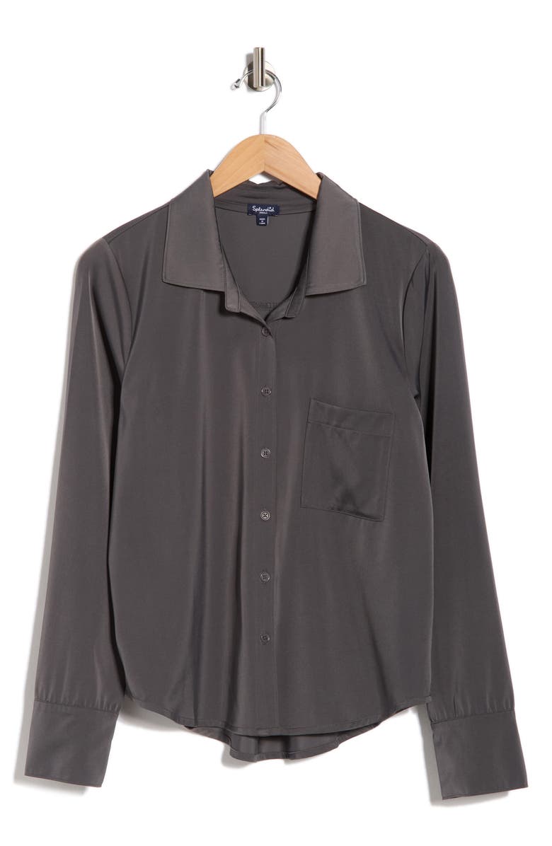 Splendid Satin Button-Up Shirt, Alternate, color, Lead Grey