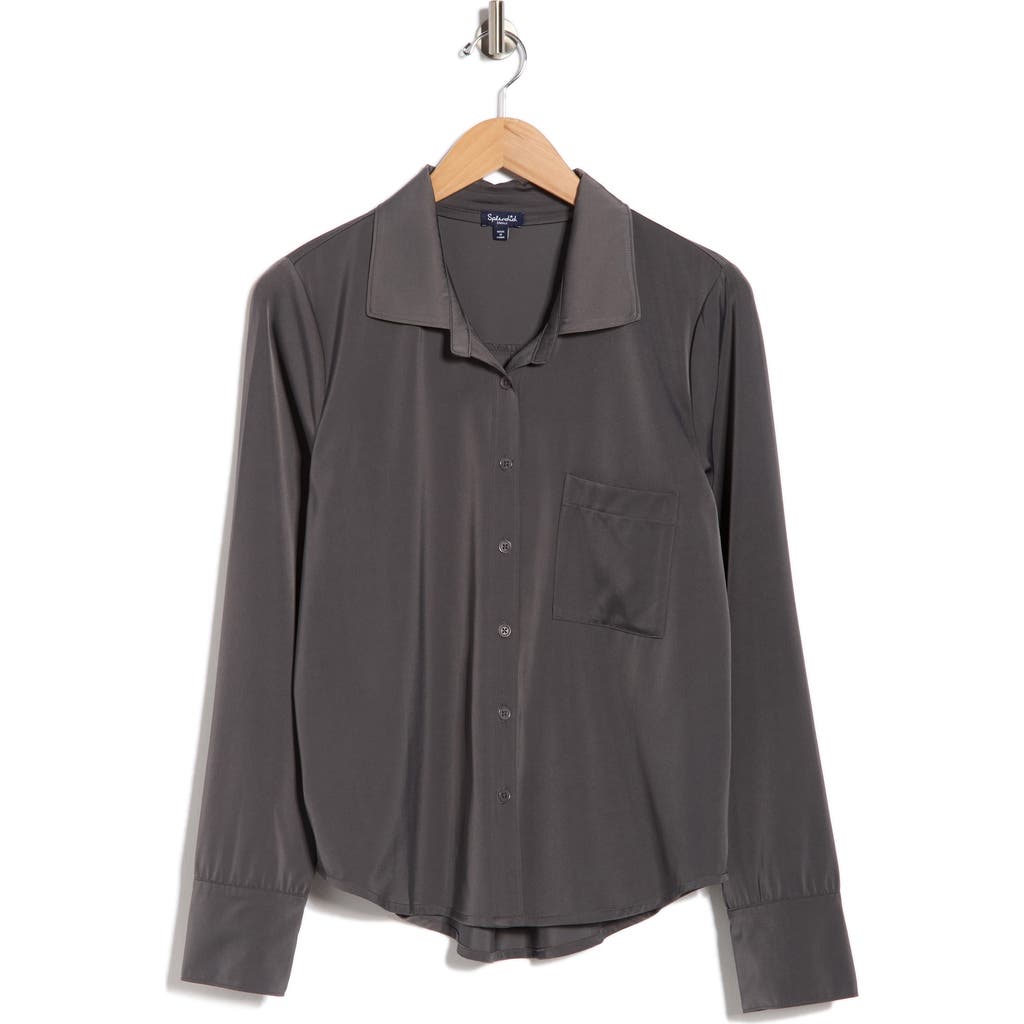 Splendid Satin Button-up Shirt In Gray