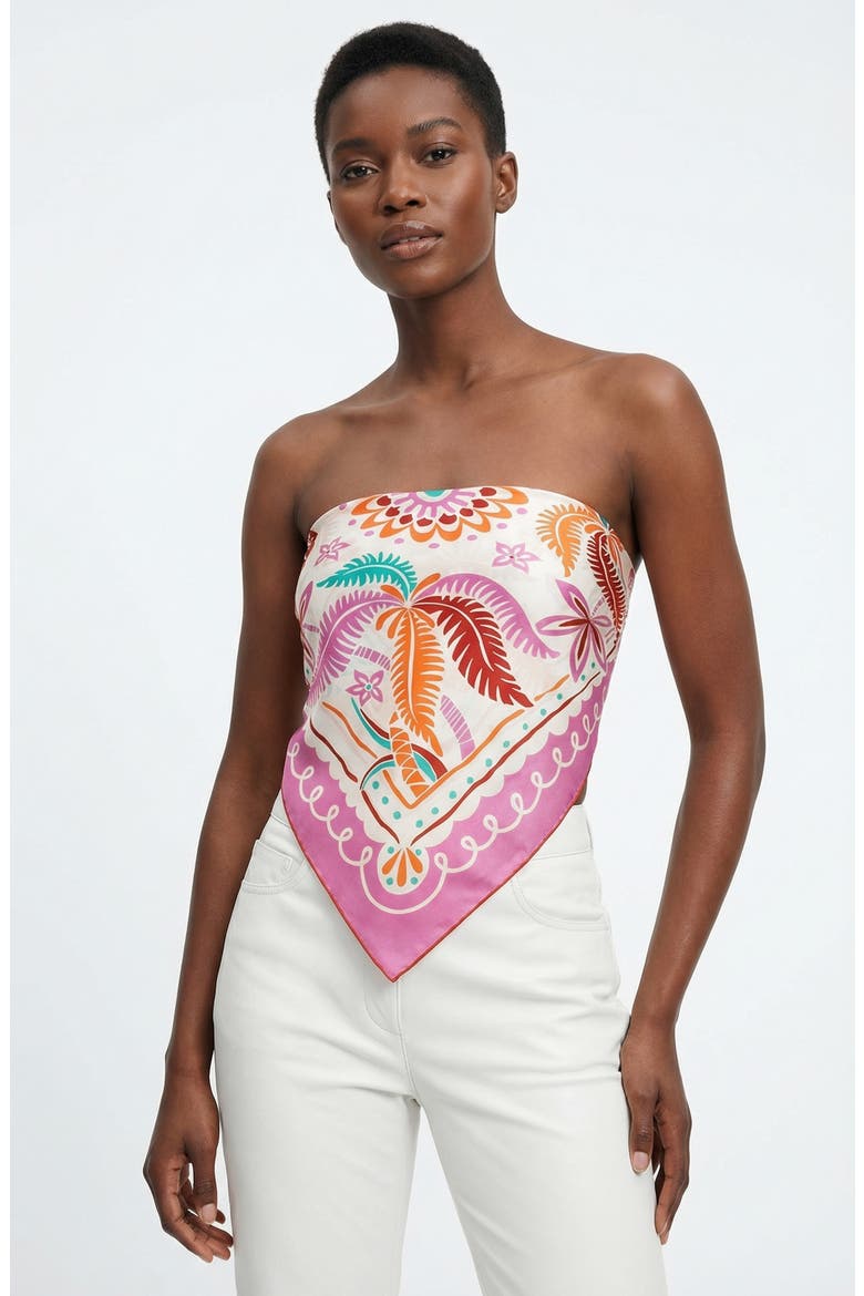 Dancing Palms Double Sided Silk Scarf, Alternate, color, pink