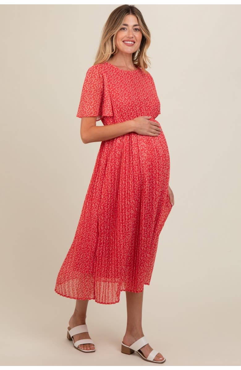 PinkBlush Floral Pleated Midi Dress, Alternate, color, 