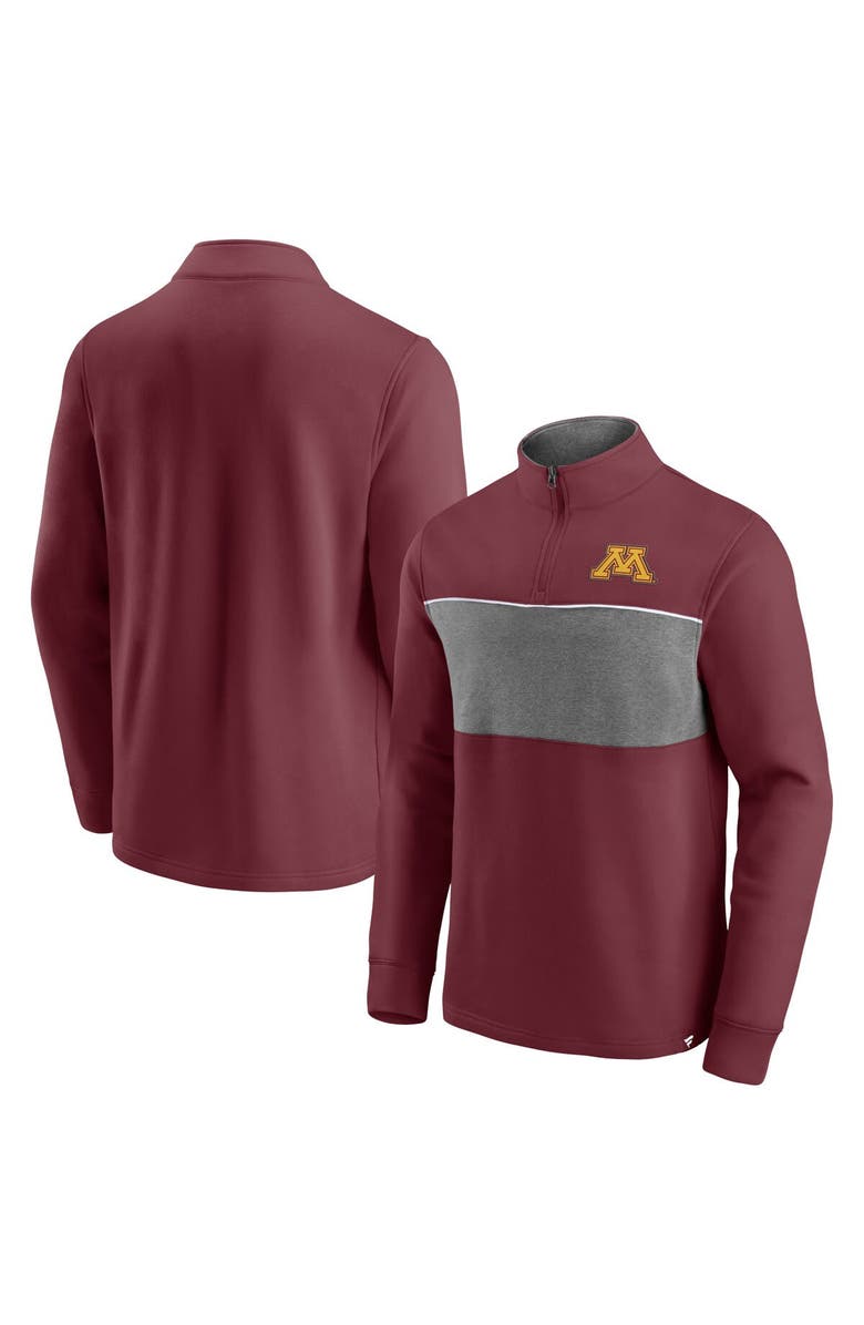 FANATICS Men's Fanatics Branded Maroon/Heathered Gray Minnesota Golden Gophers Primary Logo Quarter-Zip Jacket, Main, color,