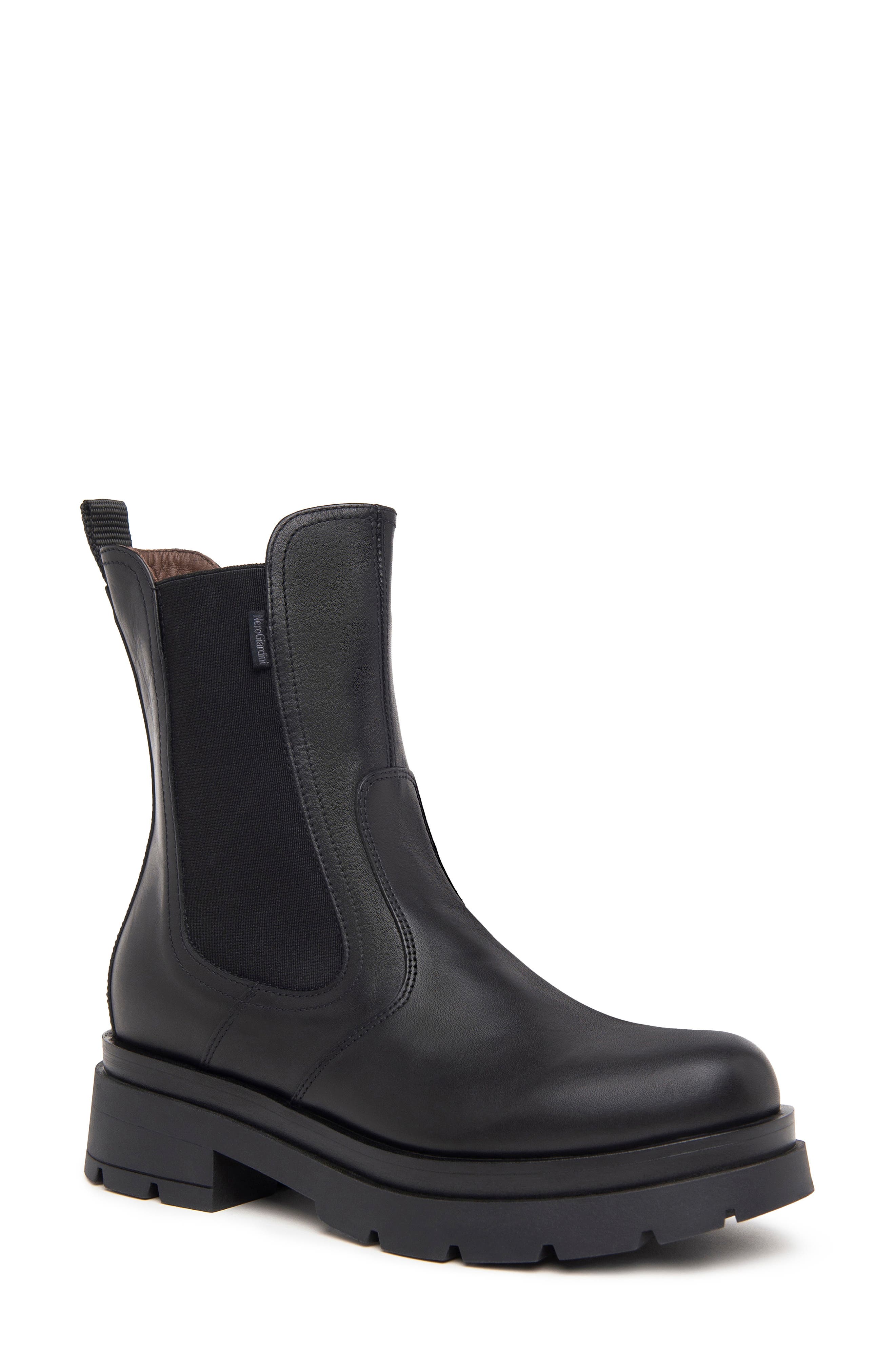 NeroGiardini Lug Sole Chelsea Boot, Main, color, Black