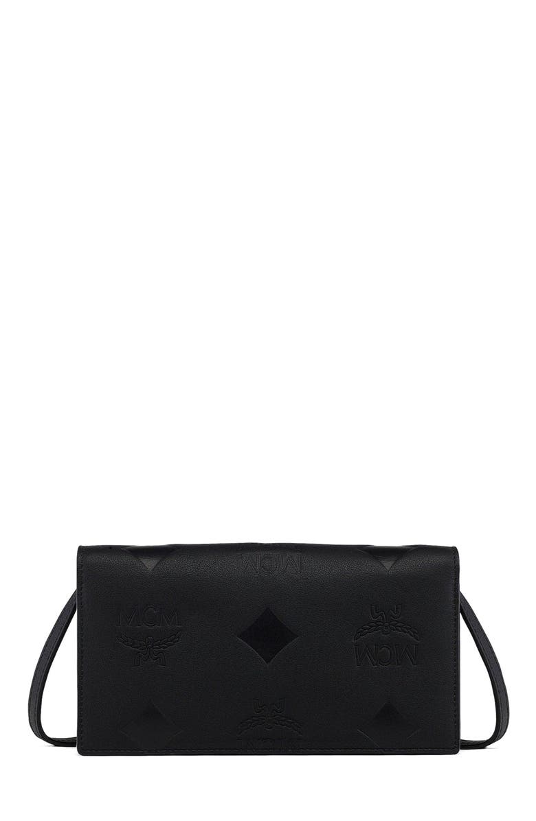 MCM Large Aren Chain Wallet in Embossed Monogram Leather, Alternate, color, Black