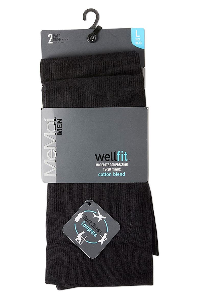 2-Pack Graduated Compression Cotton Blend Crew Socks, Alternate, color, BLACK-BLACK