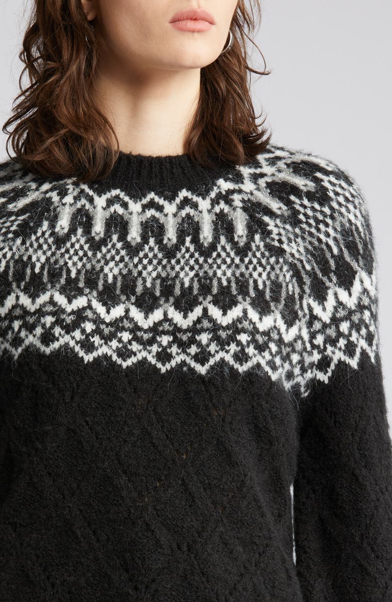 Wit & Wisdom Fair Isle Pointelle Sweater, Alternate, color, Black/ Off White