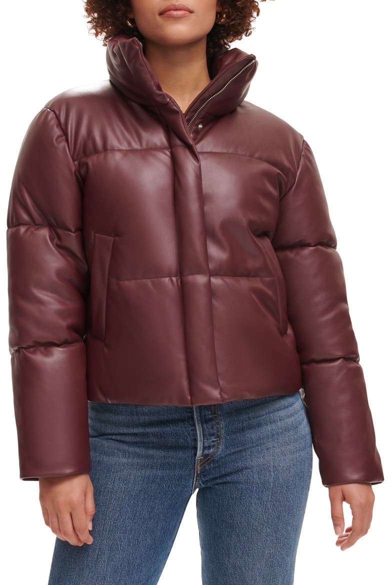 Water Resistant Faux Leather Puffer Jacket, Main, color, CHOCOLATE BROWN