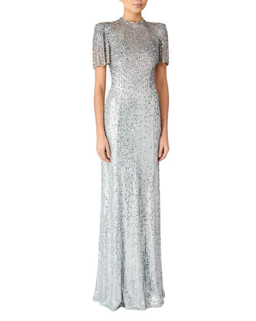 Jenny Packham Jourdain Sequin-embellished Gown In Silver