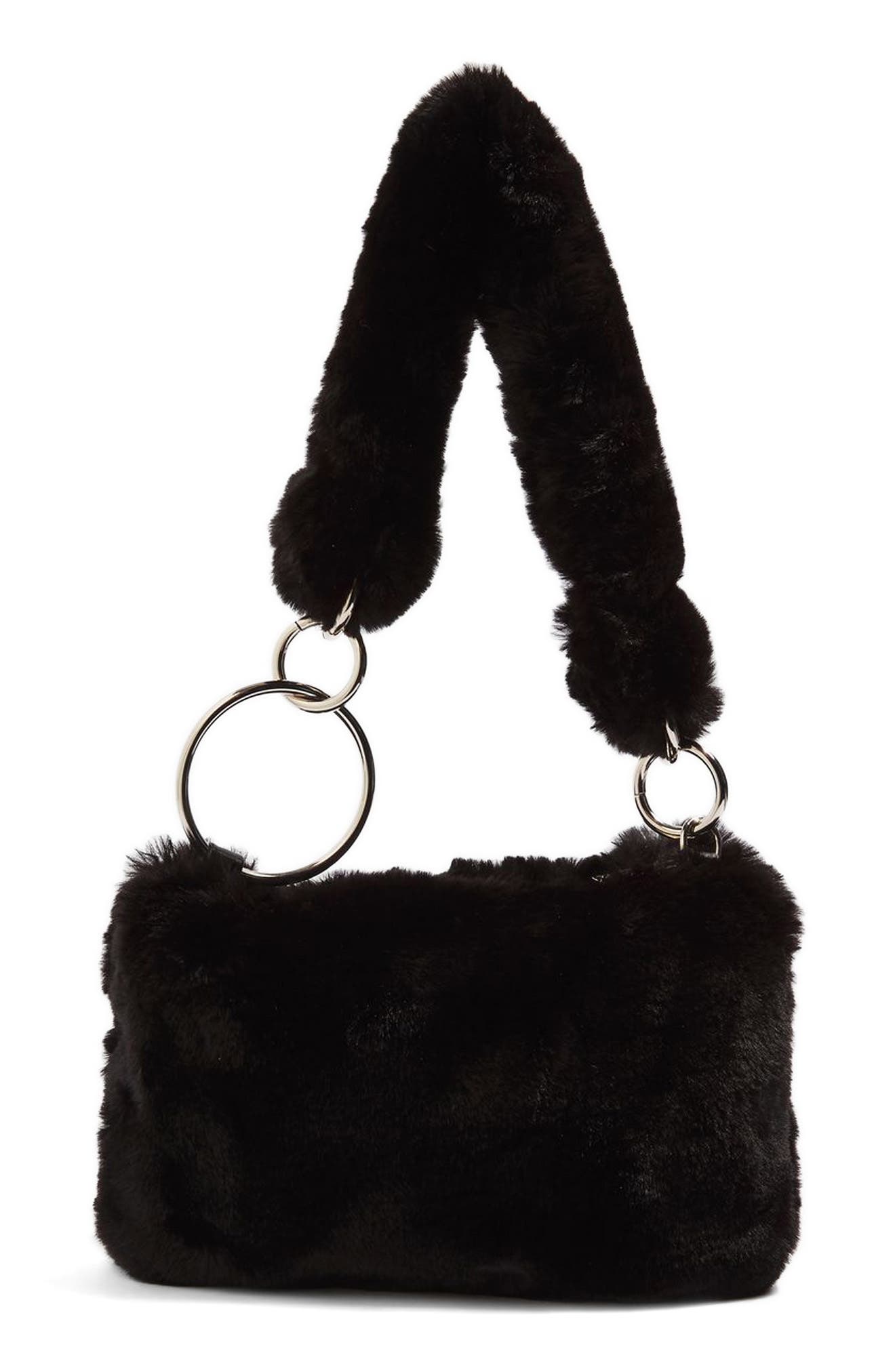 Topshop Teddy Faux Fur Shoulder Bag, Main, color, 