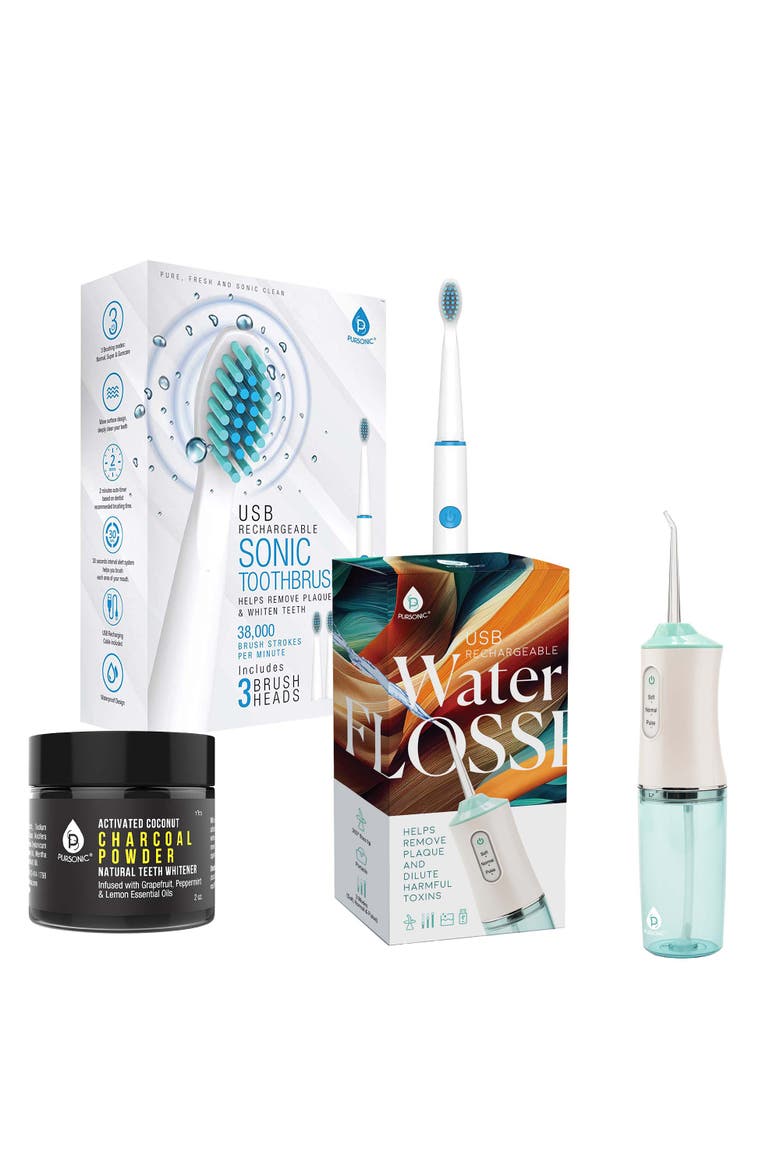 Water Flosser, Sonic Toothbrush & Charcoal Whitener, Main, color, White