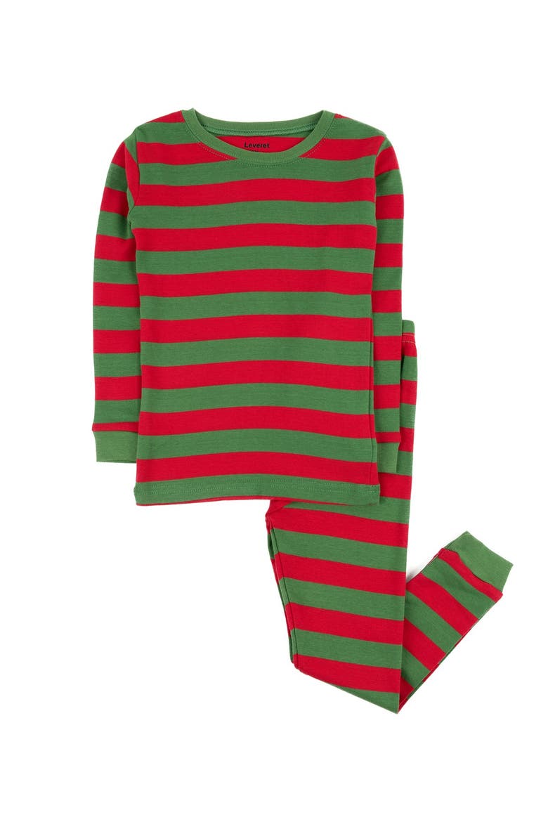 Stripe Print Cotton Pajama Set, Main, color, MULTI