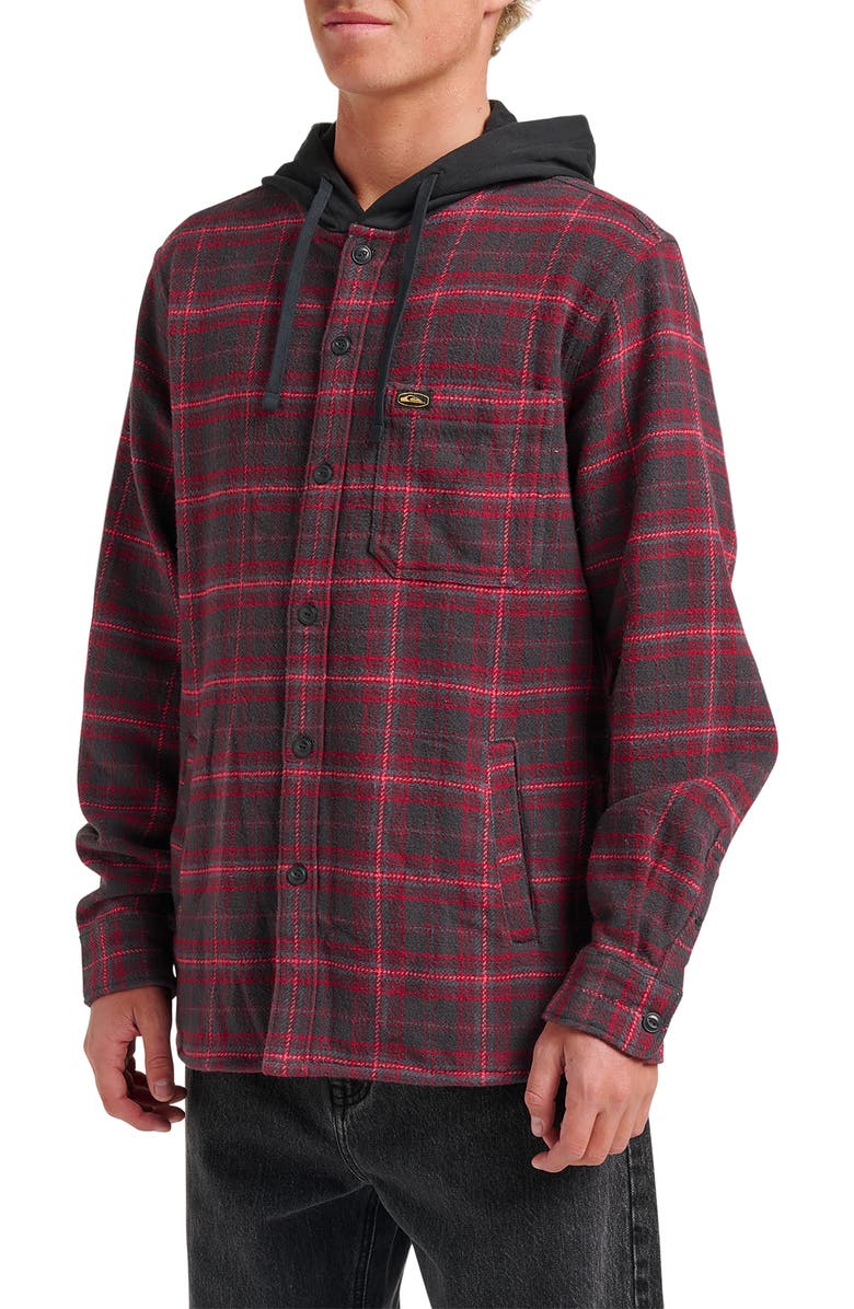 Quiksilver Sandbar Hooded Plaid Cotton Flannel Button-Up Shirt, Alternate, color, 