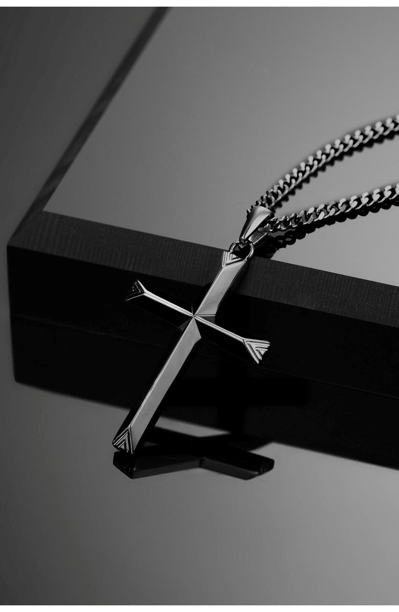 Vincero Cross Pendant Necklace, Alternate, color, Black