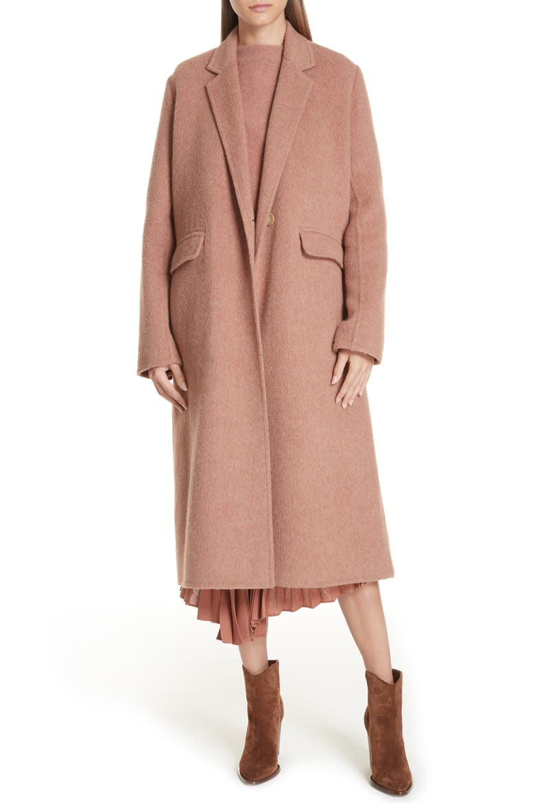 Long Wool Alpaca Blend Coat, Main, color, VINTAGE ROSE