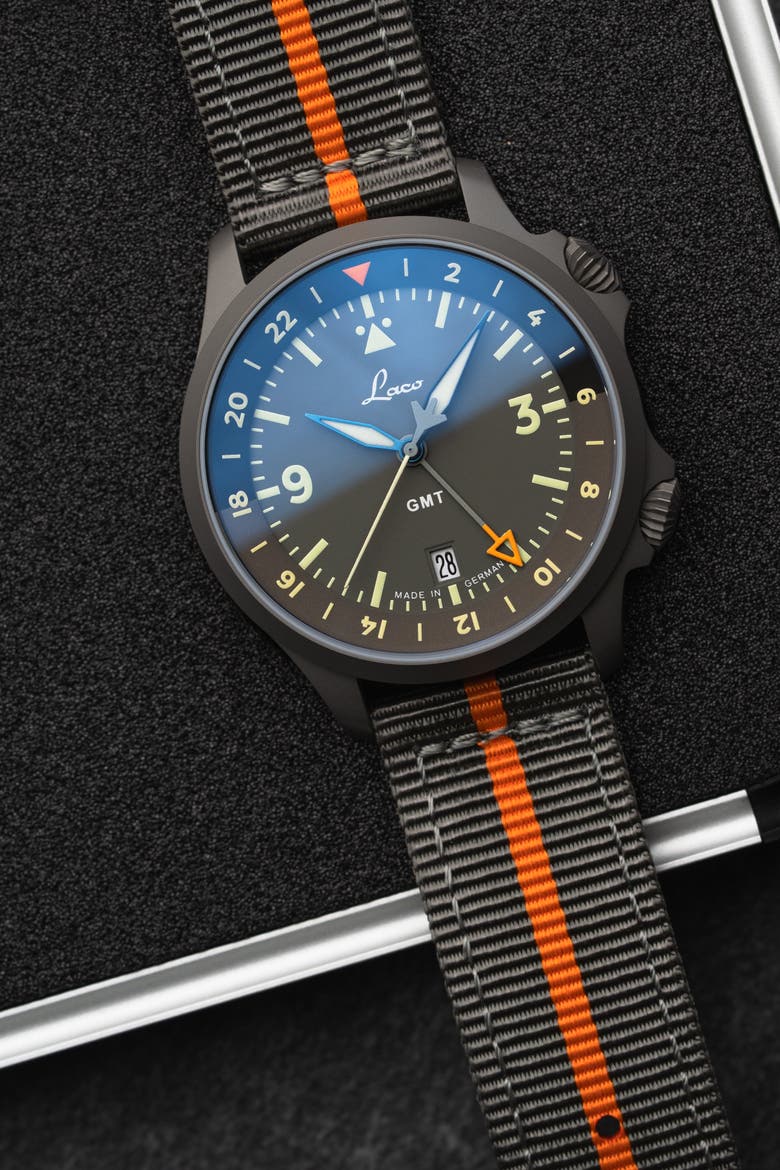 Frankfurt 40 MM, GMT, Gray Dial,  Black Fibertech Strap, Automatic Watch, Alternate, color, Gray, Black and Orange