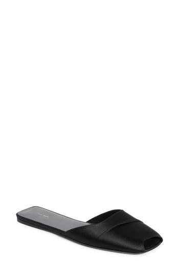 The Row Milla Satin Slide Sandal In Black