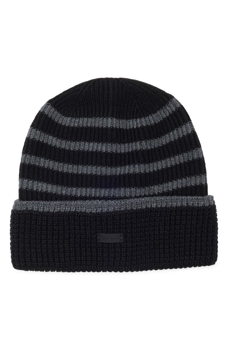 Cole Haan Heritage Stripe Cuff Beanie, Main, color, Caviar