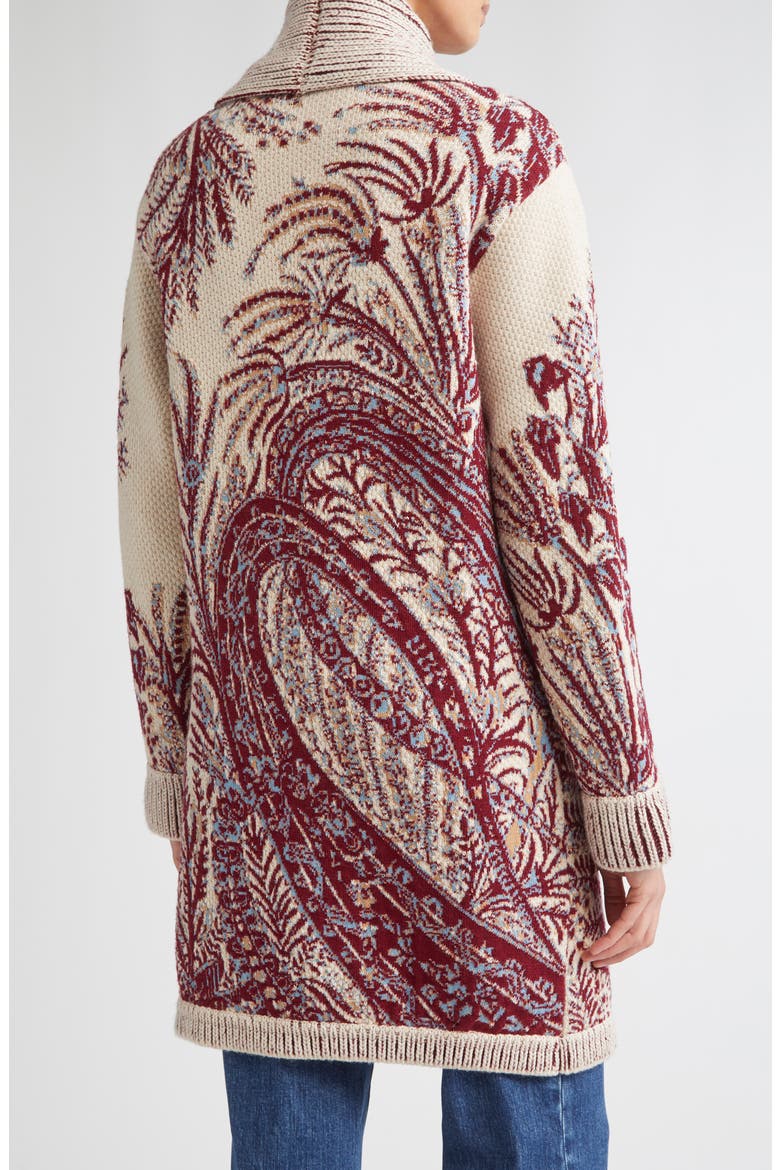 Paisley Wool & Cotton Longline Cardigan, Alternate, color, STAMPA F.DO BIANCO