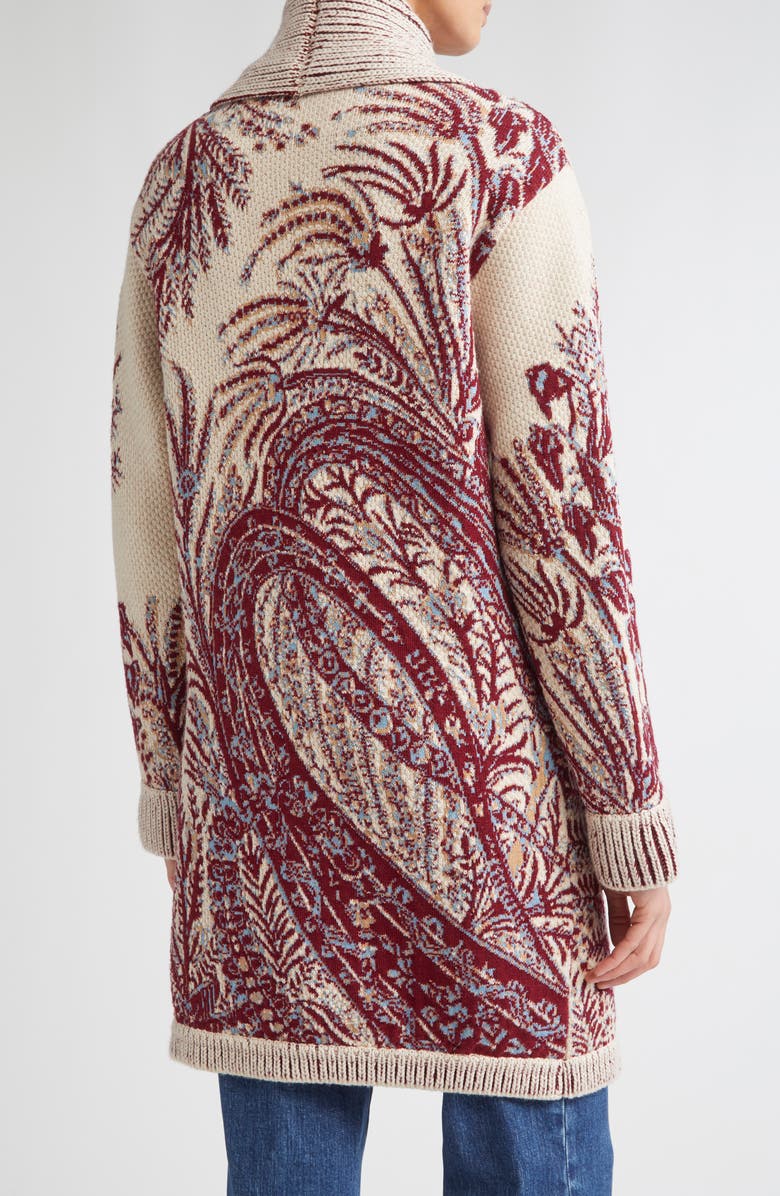 Etro Paisley Wool & Cotton Longline Cardigan, Alternate, color, Stampa F.do Bianco