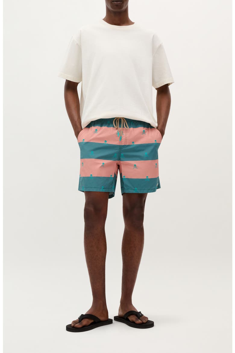 Skull Stripes Swimsuit, Alternate, color, Duck