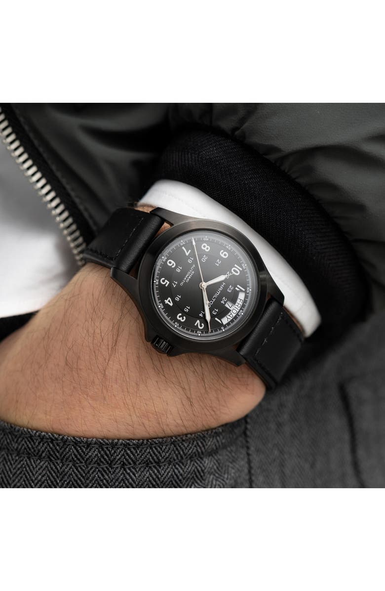 Hamilton Khaki King Automatic Leather Strap Watch, 40mm, Alternate, color, 