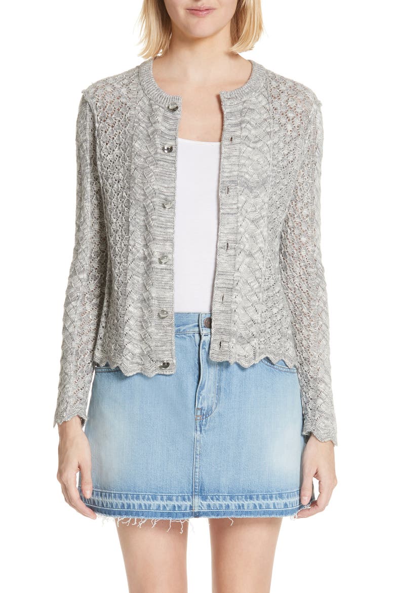 Scallop Edge Cashmere & Wool Blend Cardigan, Main, color, GREY MELANGE