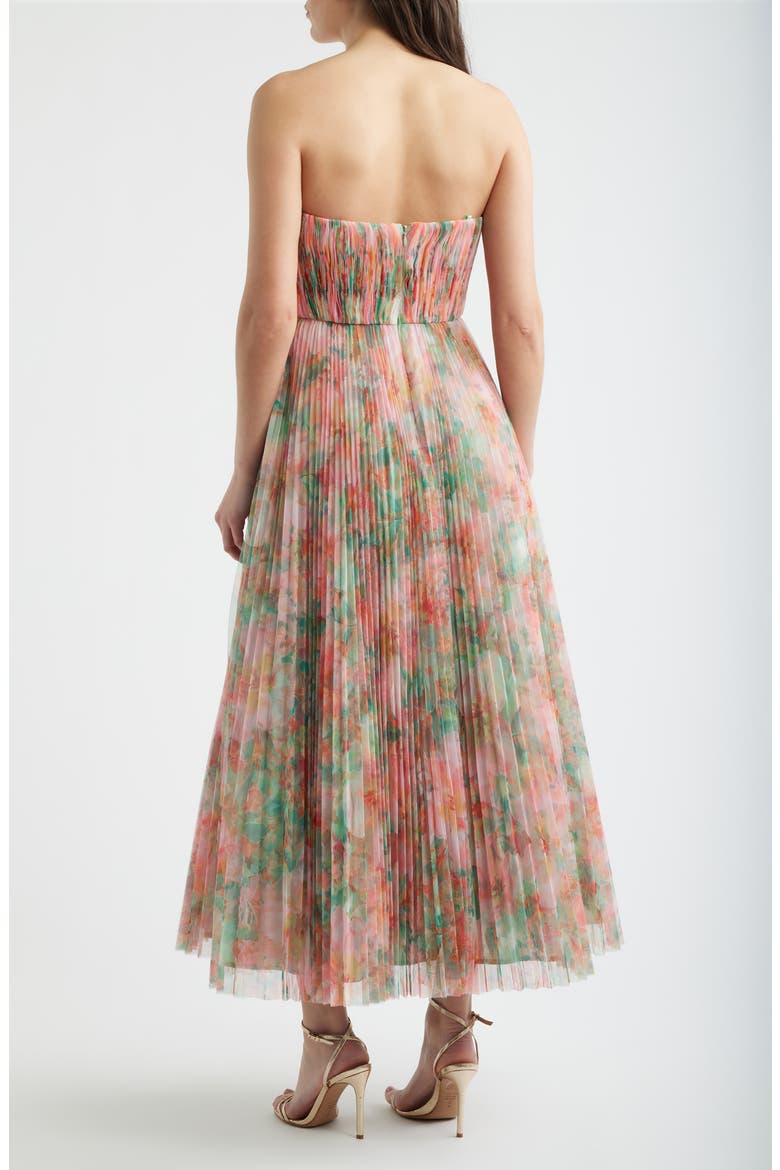 Pleated Strapless Mesh Gown, Alternate, color, MULTI AZALEA GARDEN