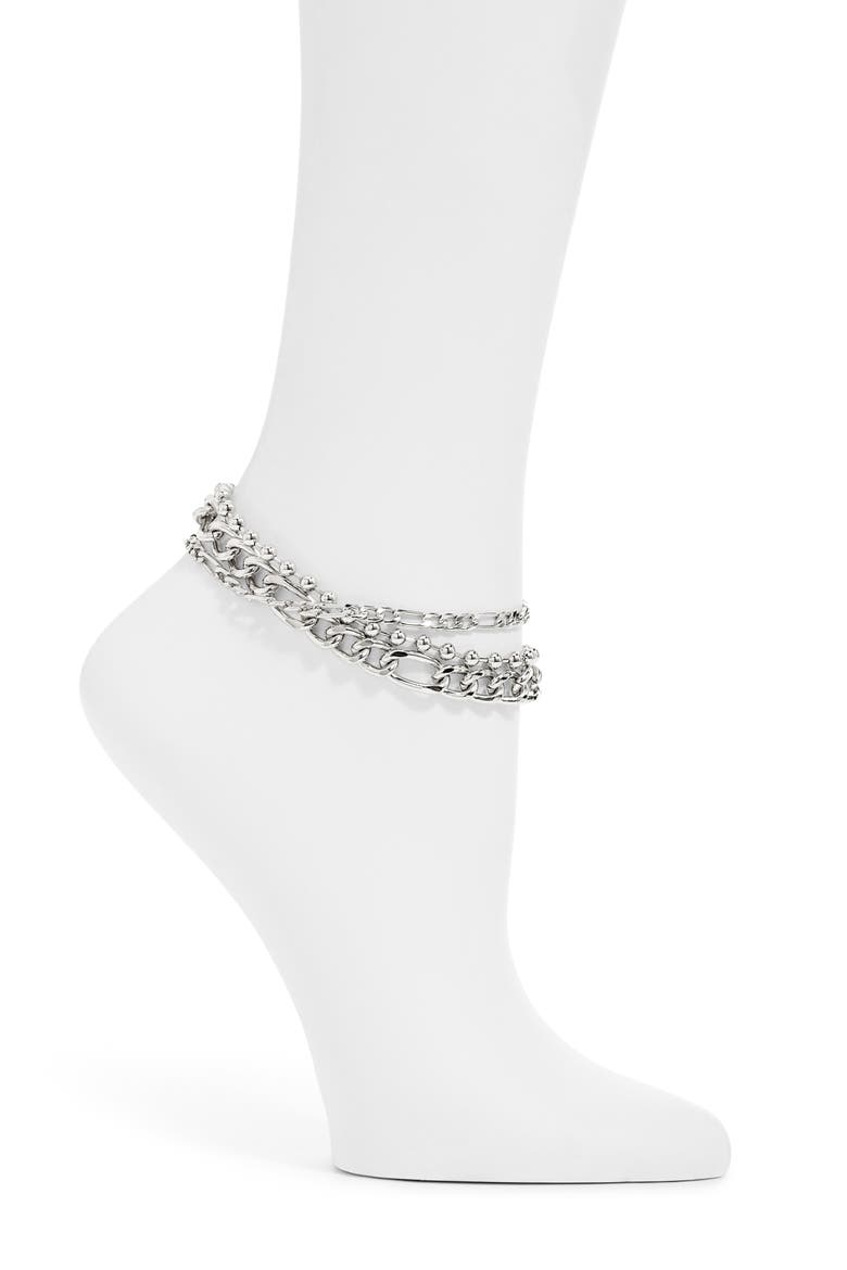 Anklet Bracelet Set, Main, color, SILVER