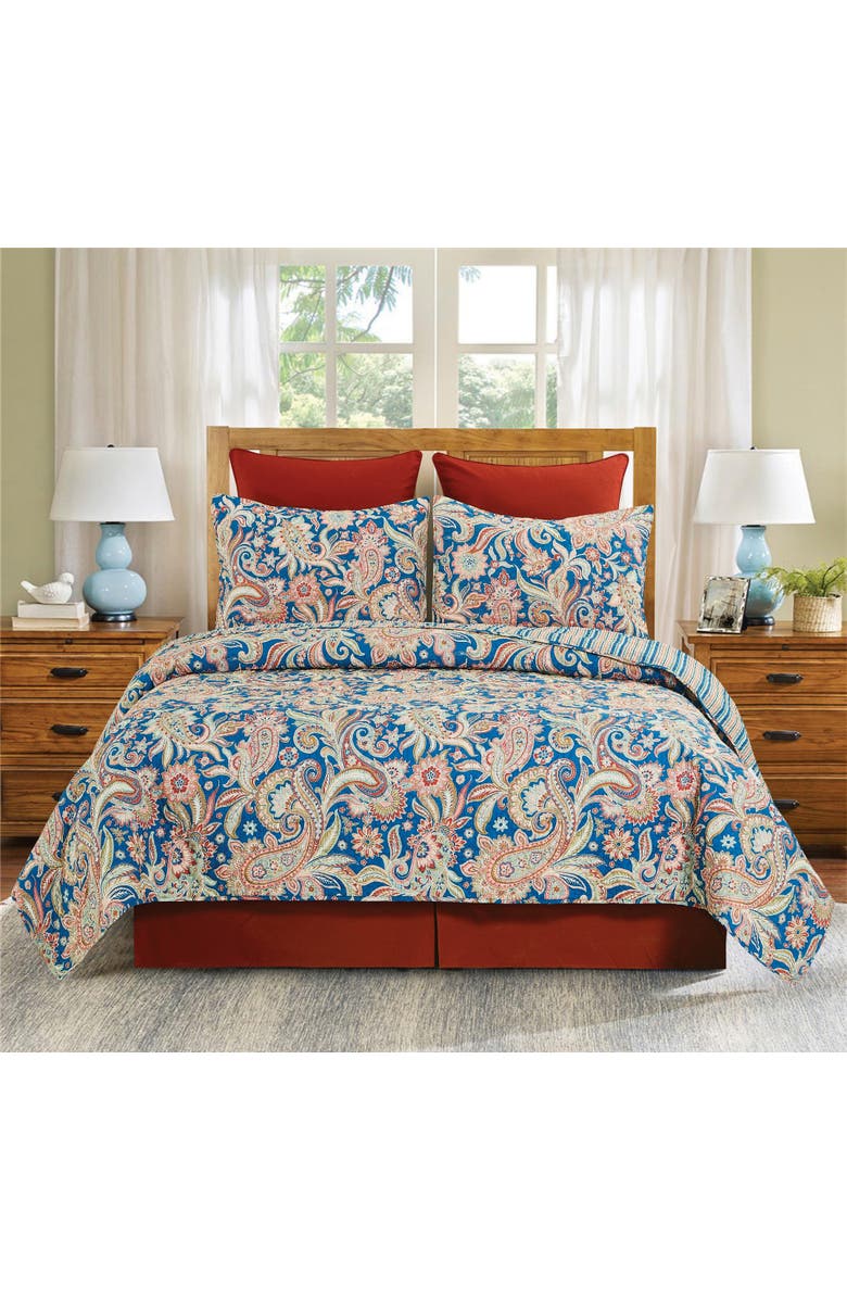 C&F Home Marla Damask Cotton Quilt Set - Reversible and Machine Washable, Alternate, color, Blue
