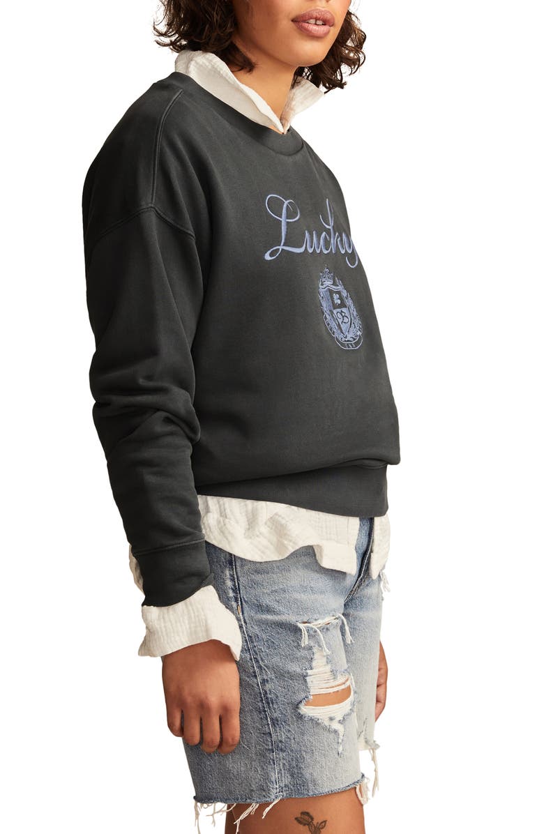 Lucky Brand Embroidered Logo Crewneck Sweatshirt, Alternate, color, Dark Shadow
