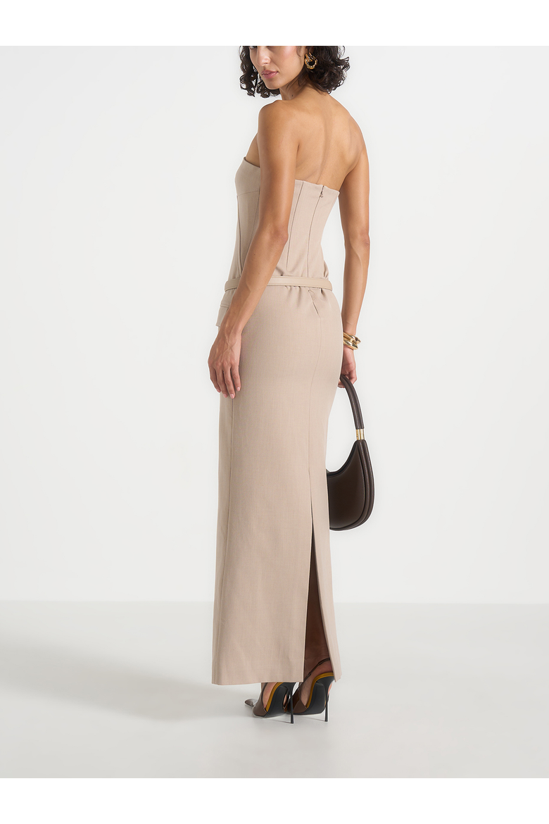Tabitha Tailored Bandeau Belted Maxi Dress, Alternate, color, Beige