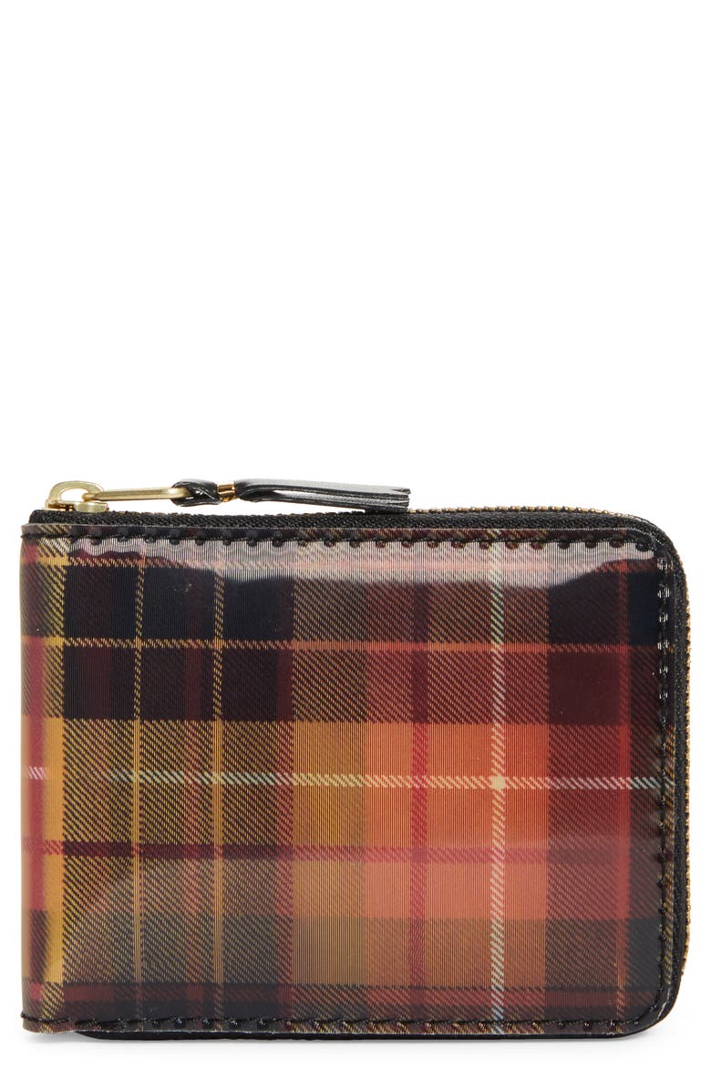 Comme des Garçons Wallets Lenticular Tartan Coated Leather Half Zip Wallet, Main, color, Red/ Yellow