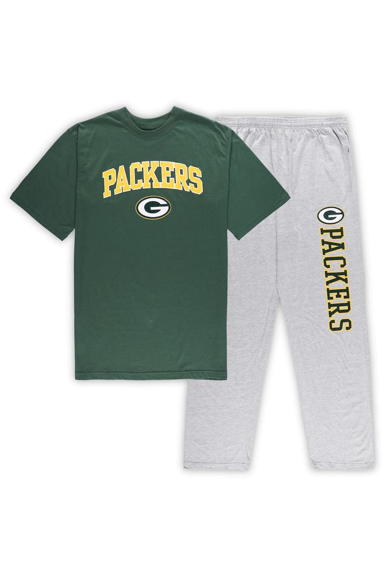 Men's Concepts Sport Green/Heather Gray Green Bay Packers Big & Tall T-Shirt & Pants Sleep Set, Main, color, Green