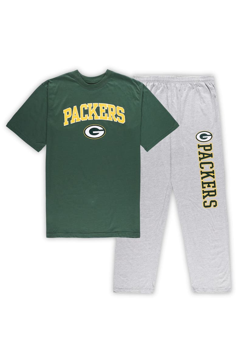 CONCEPTS SPORT Men's Concepts Sport Green/Heather Gray Green Bay Packers Big & Tall T-Shirt & Pants Sleep Set, Main, color,