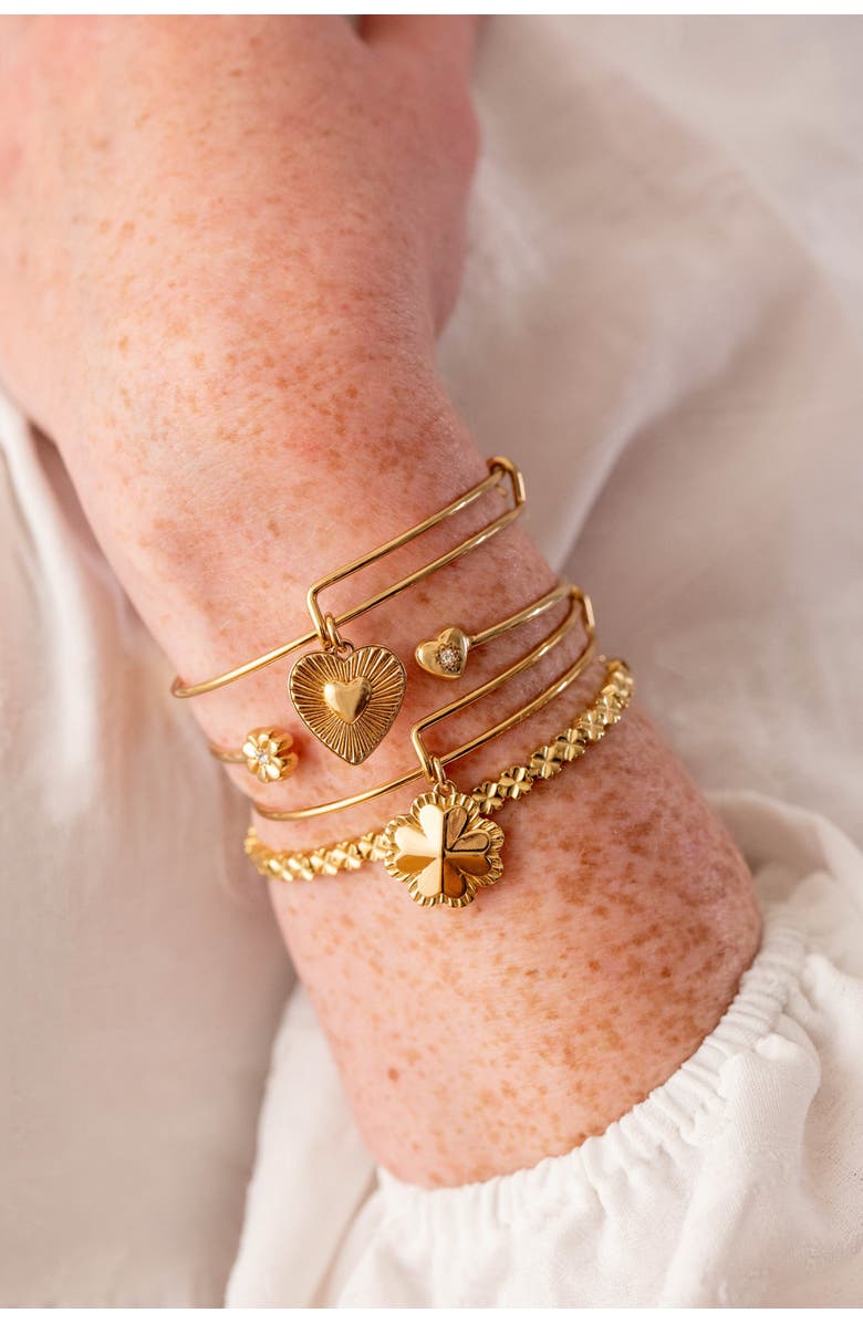 Alex and Ani Love Luck Heart And Clover Flex Cuff Bracelet, Alternate, color,