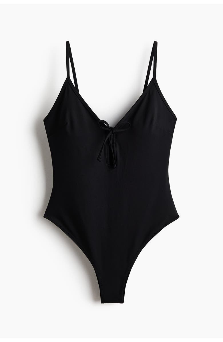 H&M Padded-cup High Leg Swimsuit, Main, color, Black