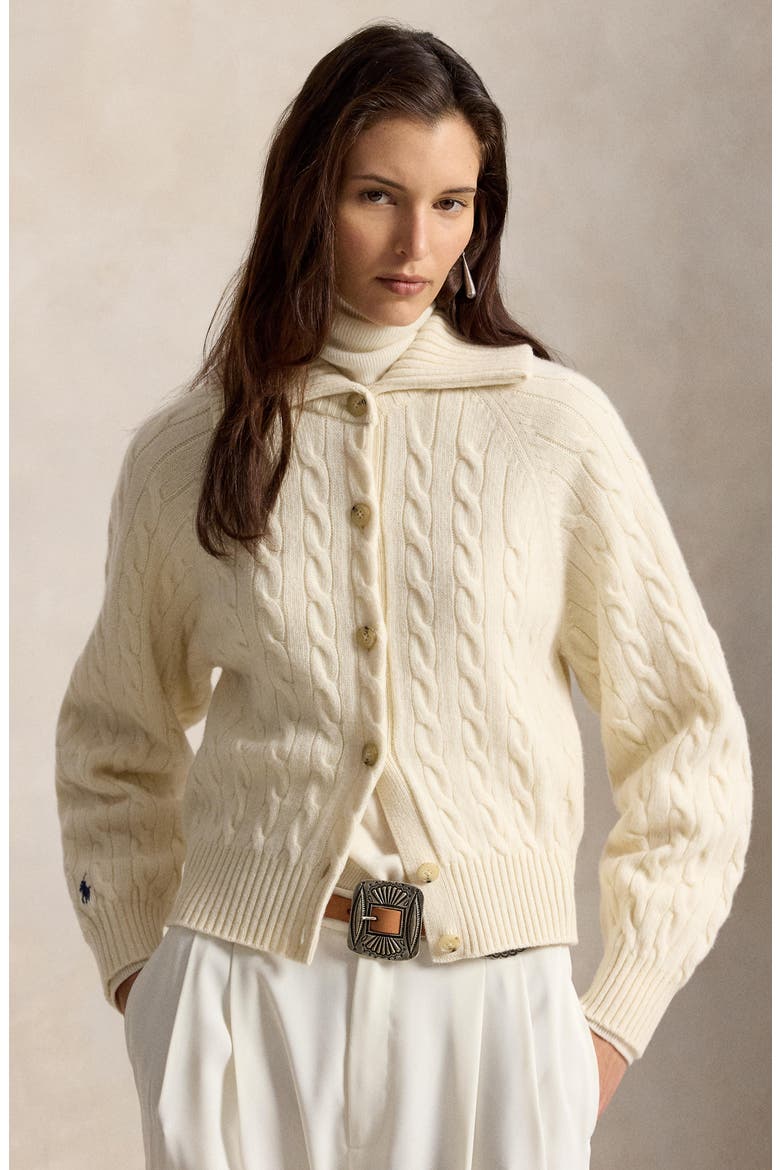 Cable Knit Cardigan, Alternate, color, WHITE
