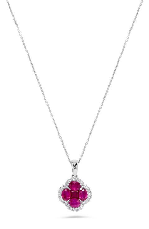 Stone & Diamond Clover Pendant Necklace - 0.15ct.