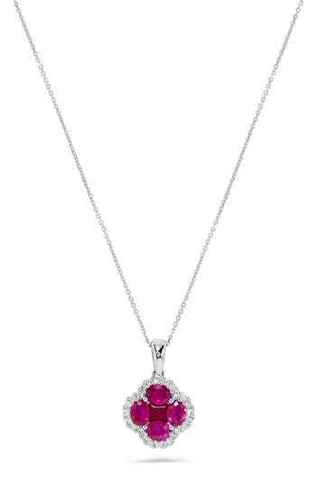 H.j. Namdar Stone & Diamond Clover Pendant Necklace In Metallic