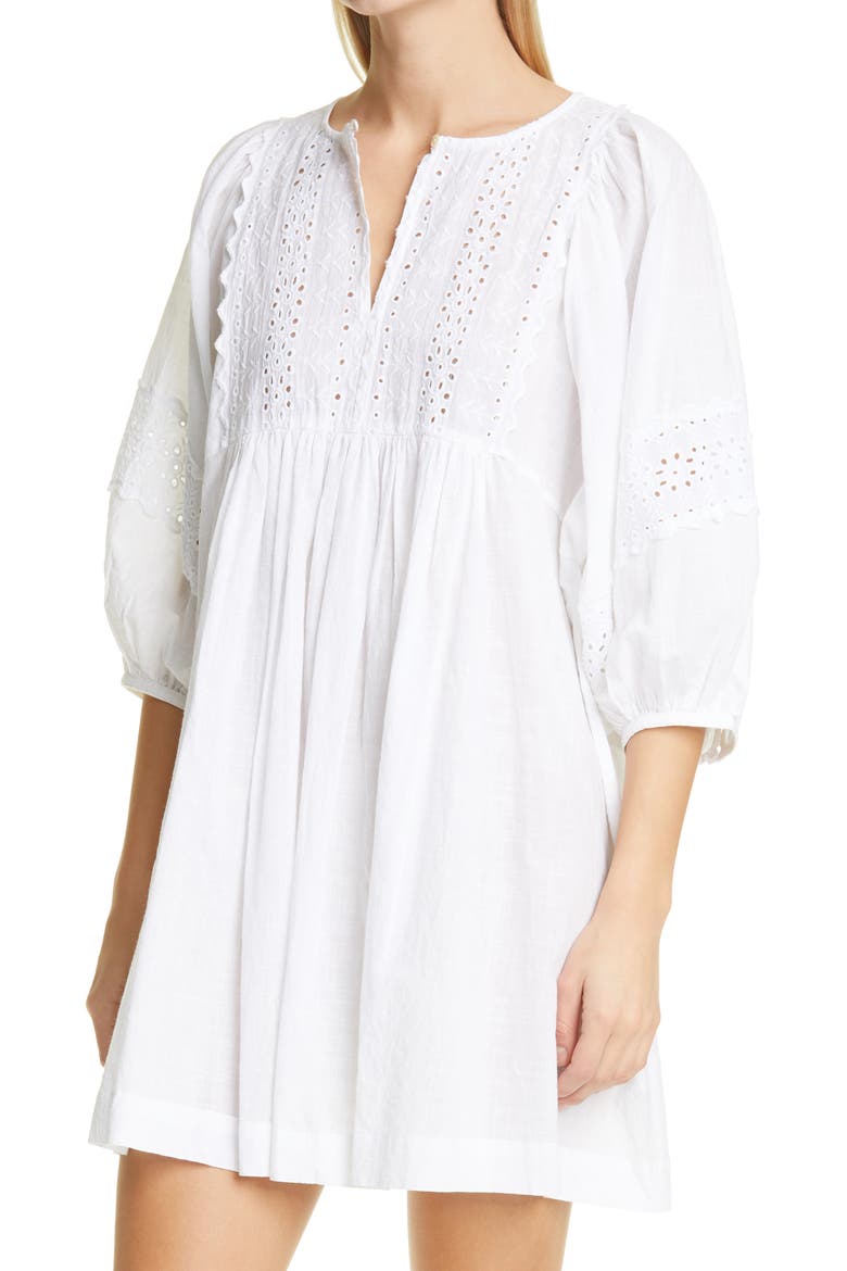 Broderie Anglaise Minidress with Removable Collar, Alternate, color, WHITE