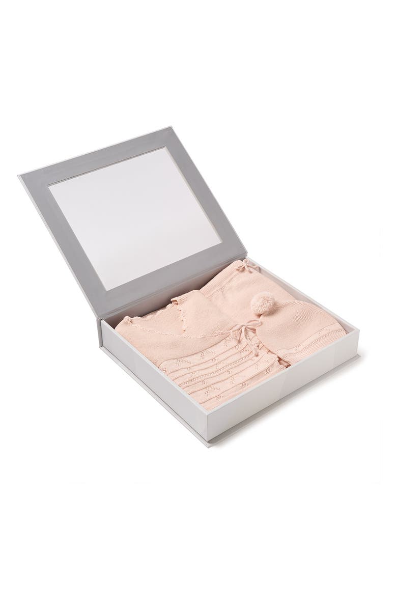 Elegant Baby Organic Cotton & Cashmere Pointelle Hat, Top, Pants & Blanket Set, Alternate, color, Pink