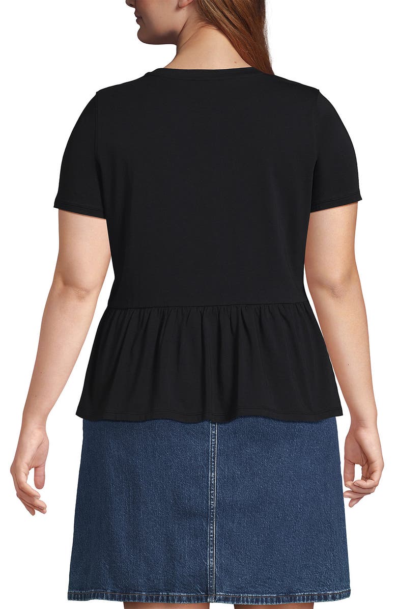 Lands' End Short Sleeve Lightweight Jersey Crew Neck Peplum Tee, Alternate, color, Black