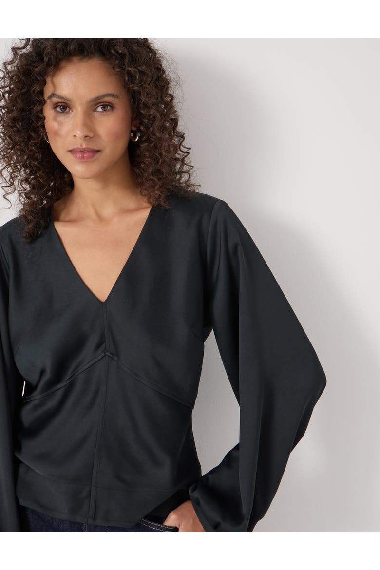 Grace Satin Long Sleeve Top, Alternate, color, Black