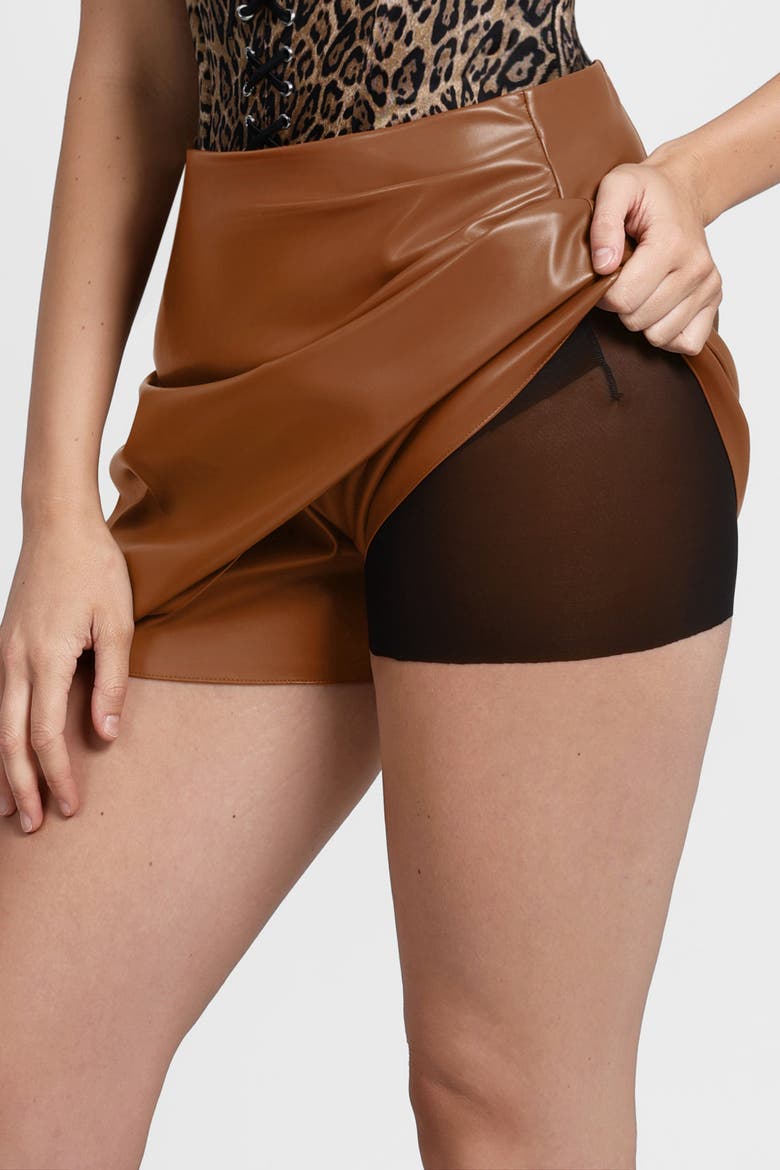 Shapewear Faux Leather High-Waisted Skort, Alternate, color, Clay