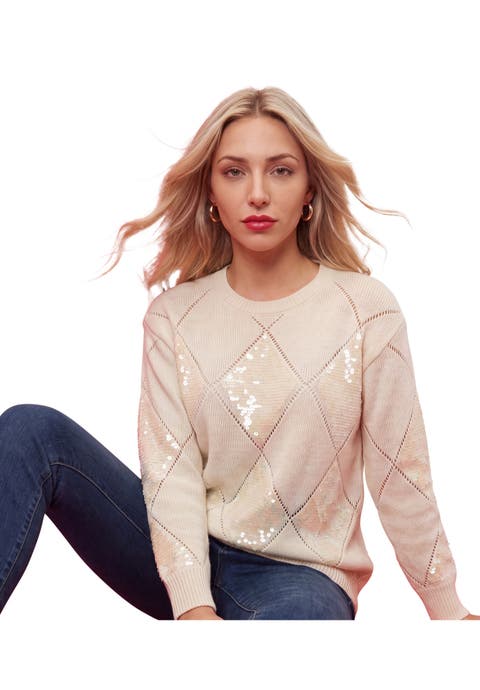 Plus Size Sequin Diamond Boatneck Sweater (plus)