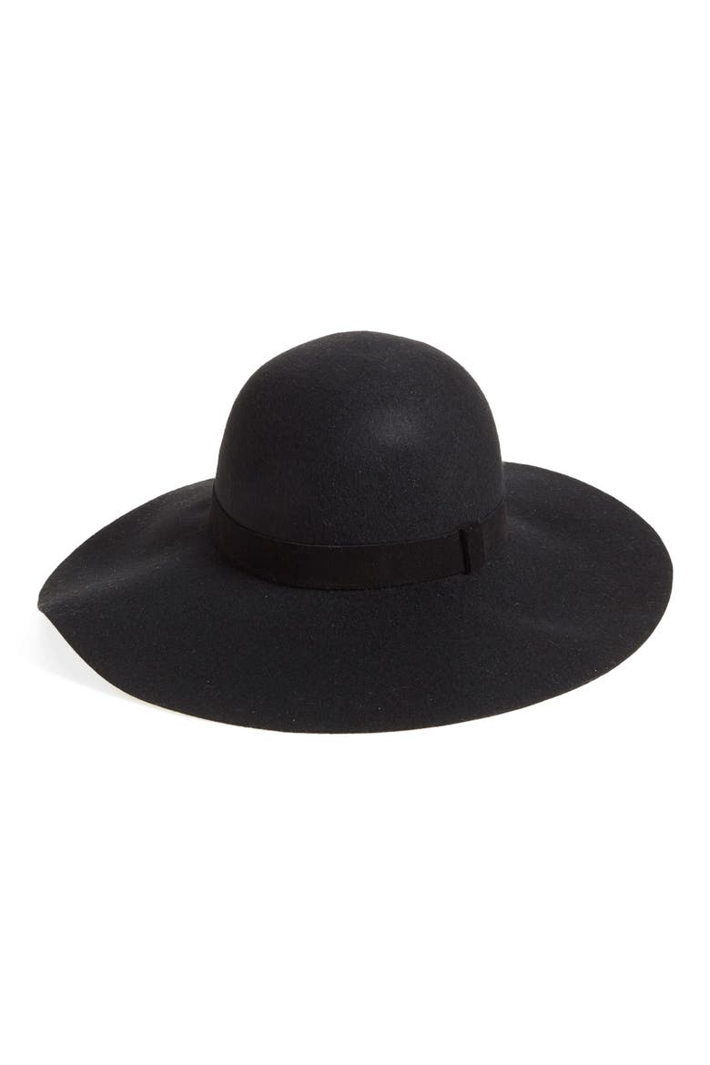 Suede Trim Floppy Wool Hat, Main, color, BLACK