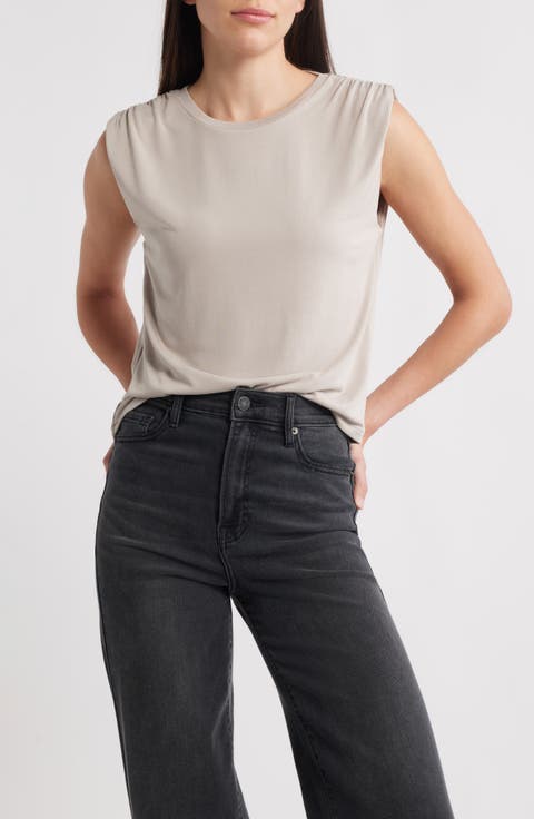 Kiwi Gathered Shoulder Sleeveless T-Shirt (Plus)