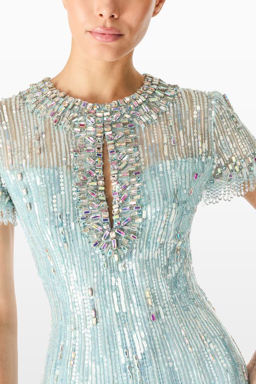 Jenny Packham Nova Sequin-embellished Keyhole-neck Maxi Dres In Blue